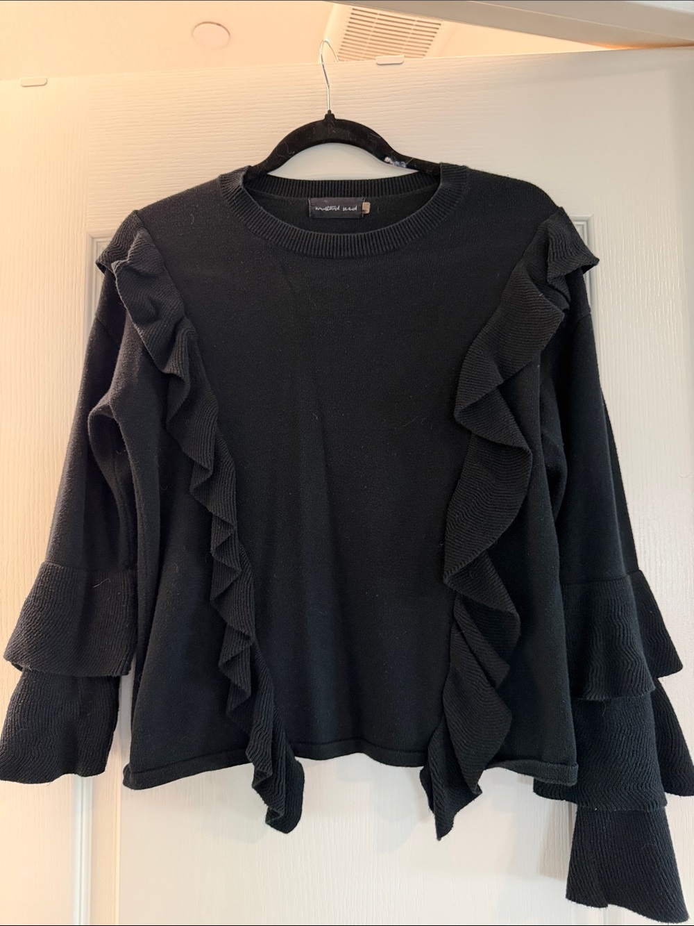 Mustard Seed Black Ruffle Knit Sweatshirt